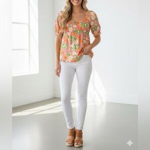 Lilly Pulitzer Floral Print Babydoll Short Sleeve Top - size 8